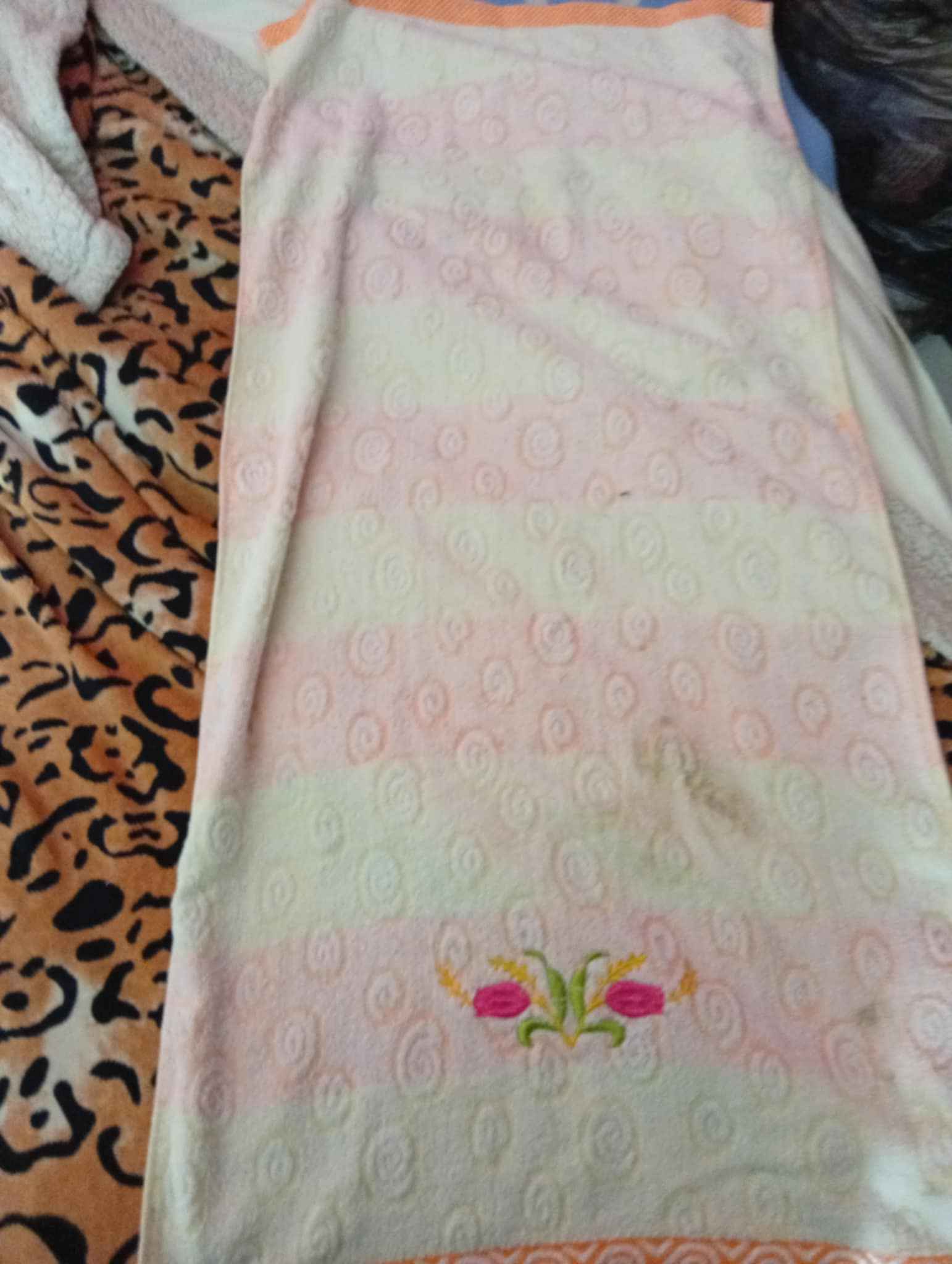 Pastel Floral Towel with Embroidered Flowers
