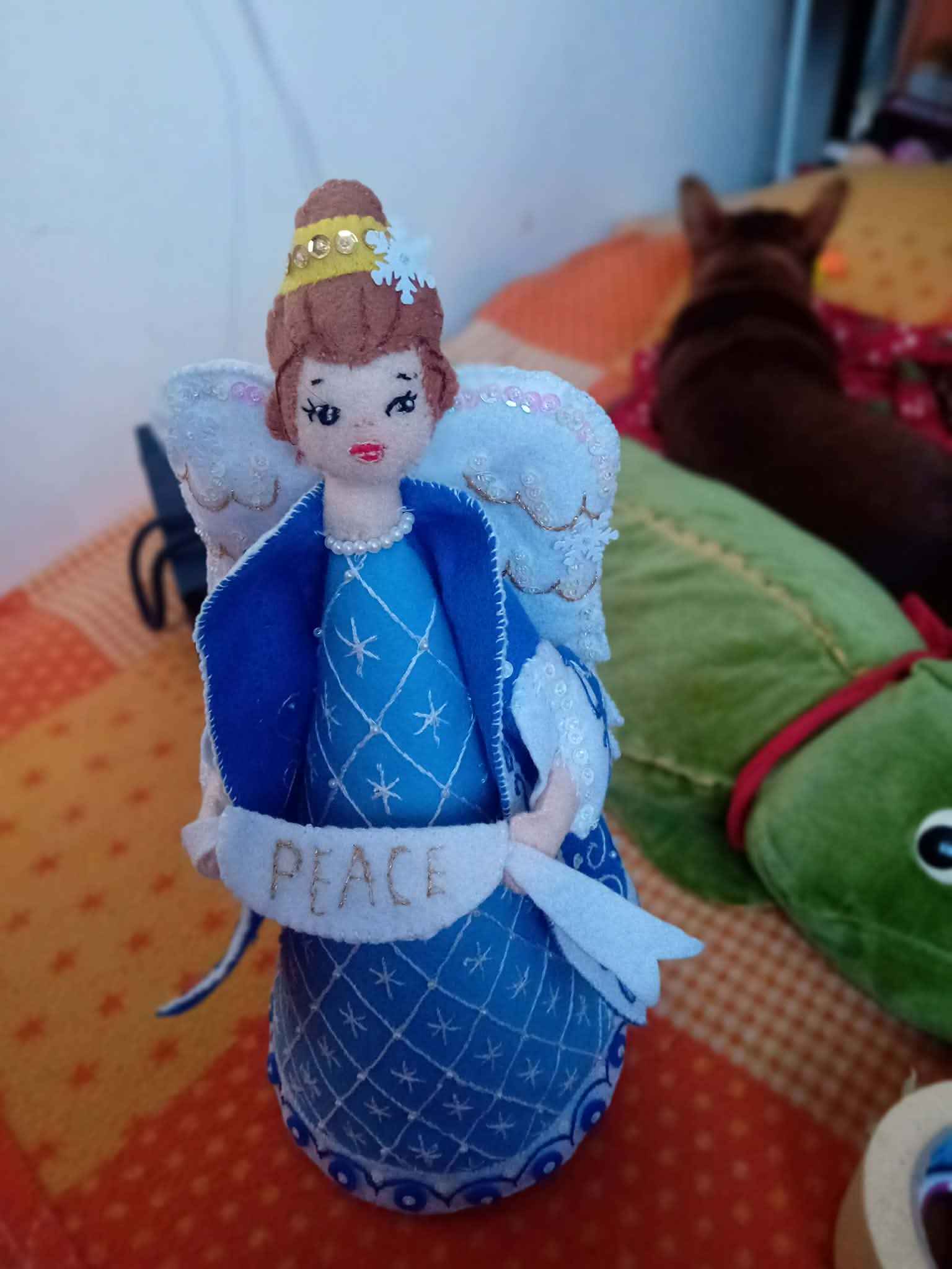 Handmade Angel Doll with “Peace” Banner