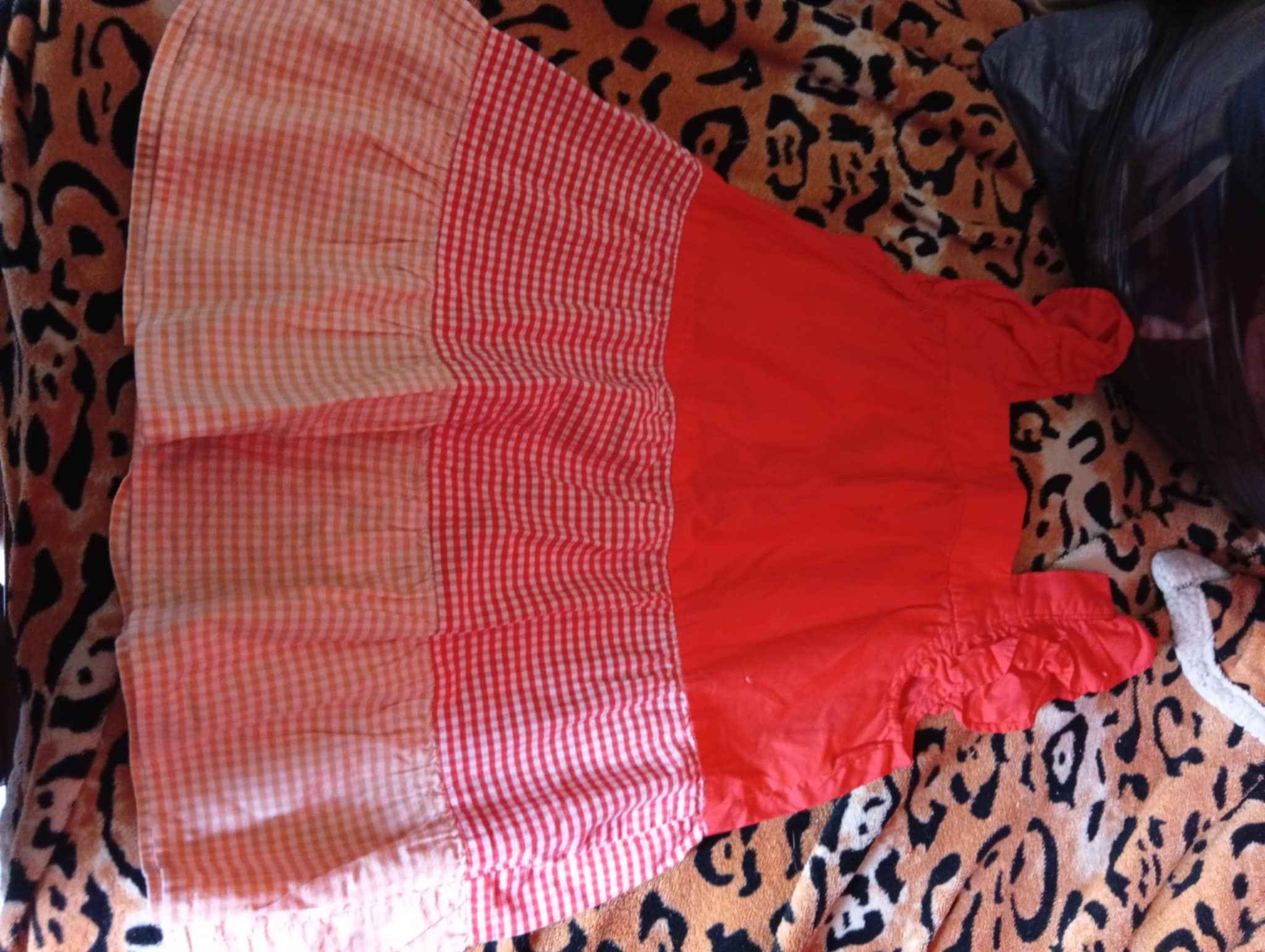 Red Gingham Sleeveless Dress with Ruffle Straps – Girls