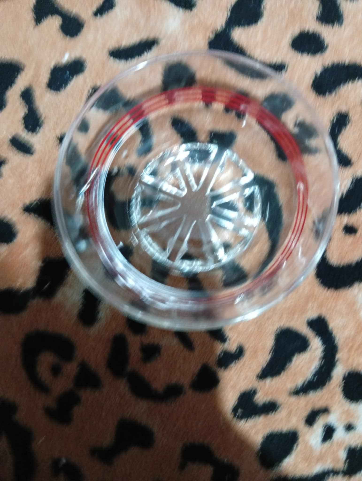 Vintage Glass Bowl – Red Stripe Rim & Floral Base