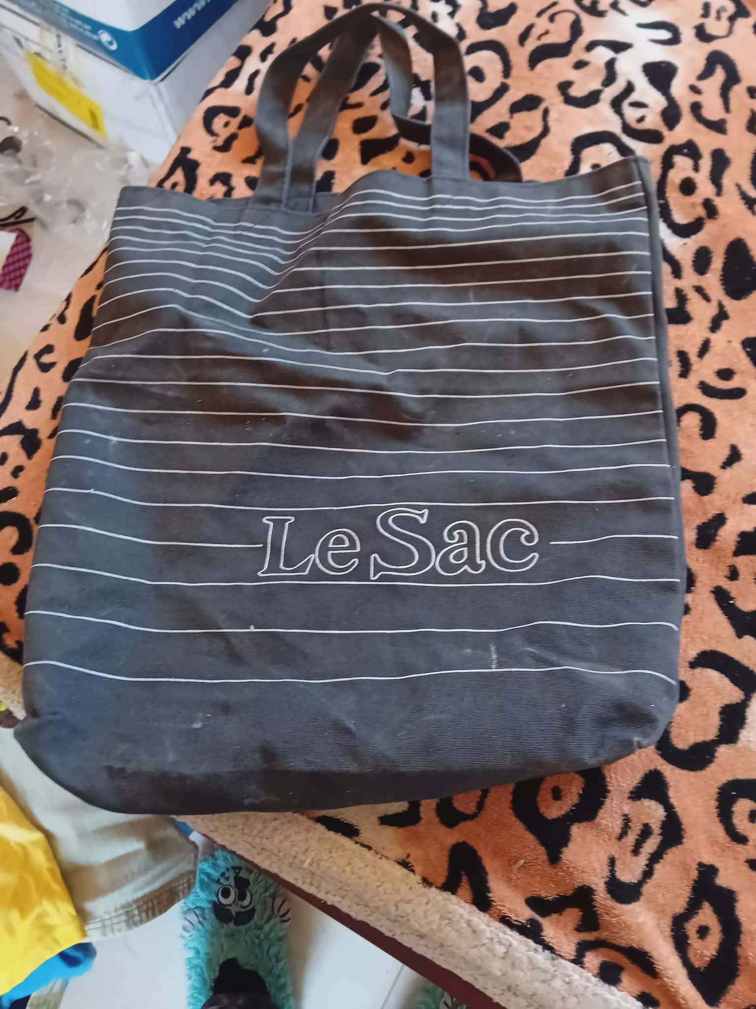 Black Canvas Tote Bag – “Le Sac” White Stripe Design