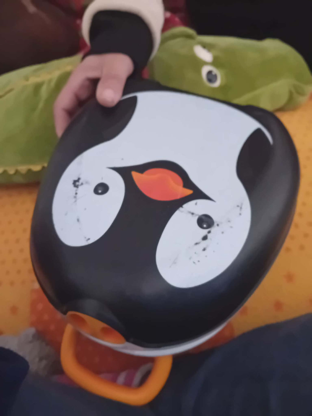 Foldable Potty Training Toilet – Child-Sized Travel-Friendly Design (White & Orange)