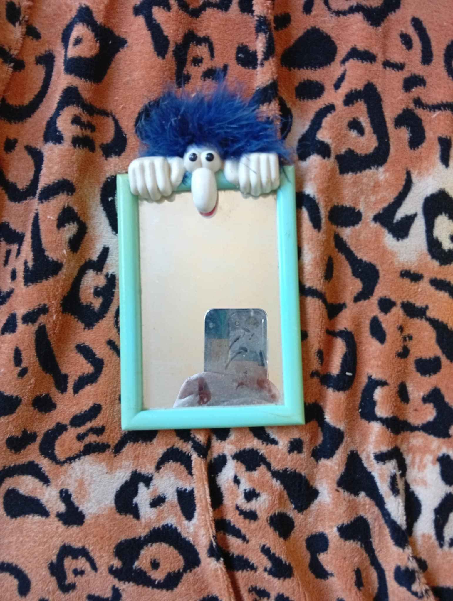Turquoise Peekaboo Mirror – Whimsical Fuzzy Friend Frame