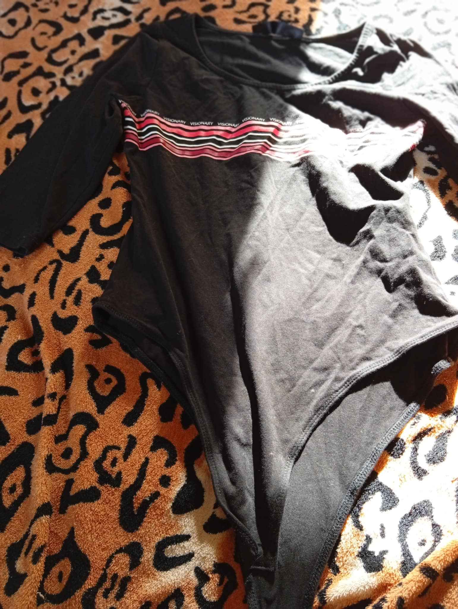 Black Long‑Sleeve Bodysuit with Visionary Stripe – Kids