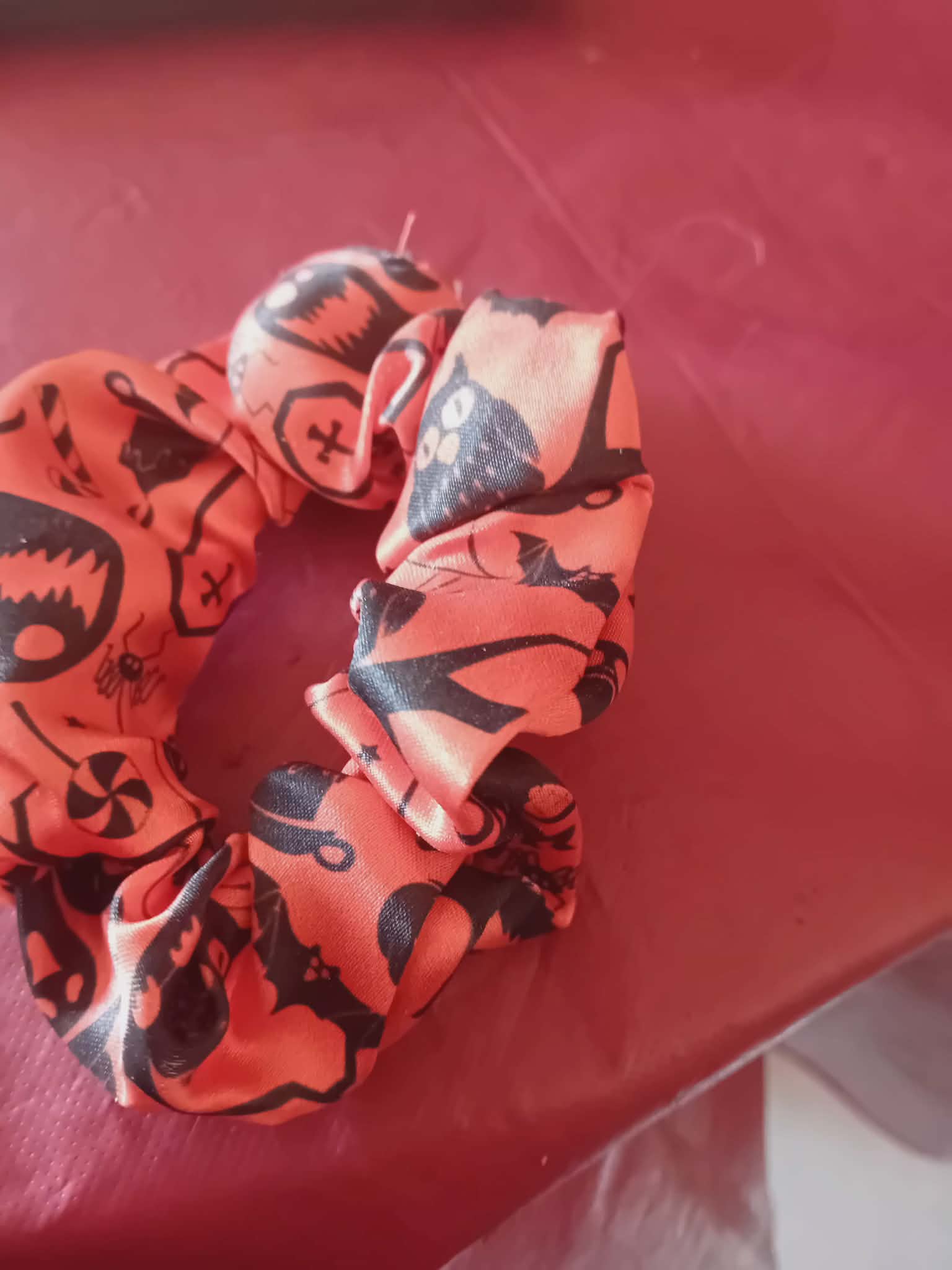 Spooky Chic Halloween Scrunchie – Orange & Black