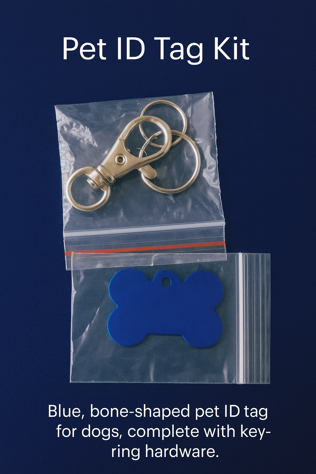 Pet ID Tag Kit – Blue Bone Tag + Keyring Hardware