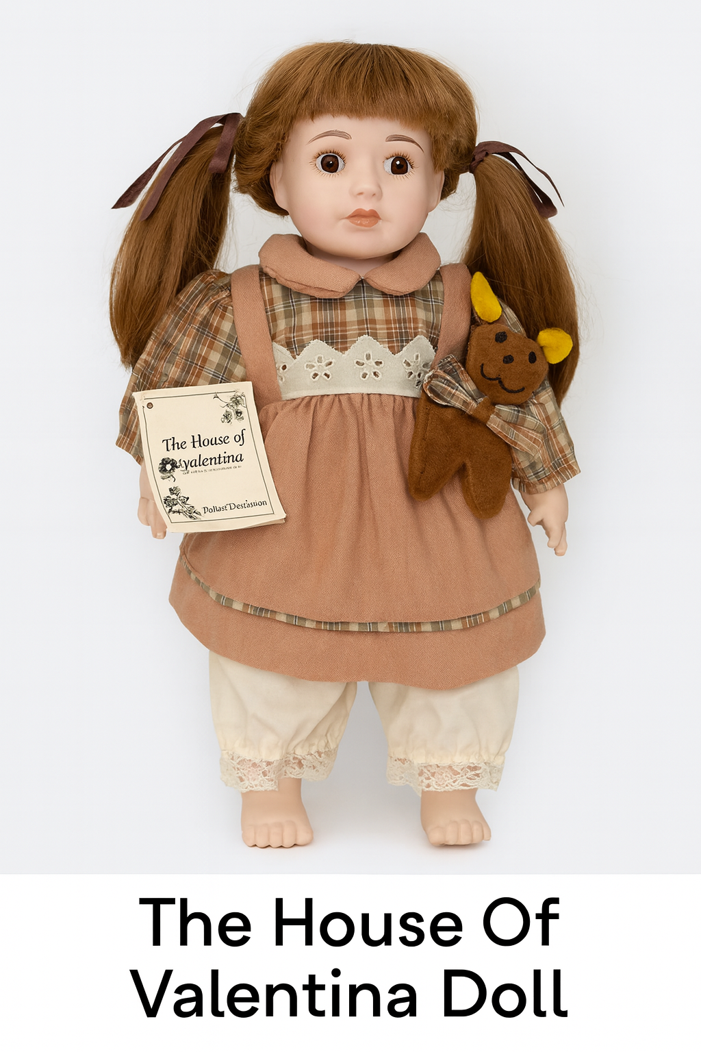 The House of Valentina™ Porcelain Doll – Vintage Plaid &amp; Lace Edition