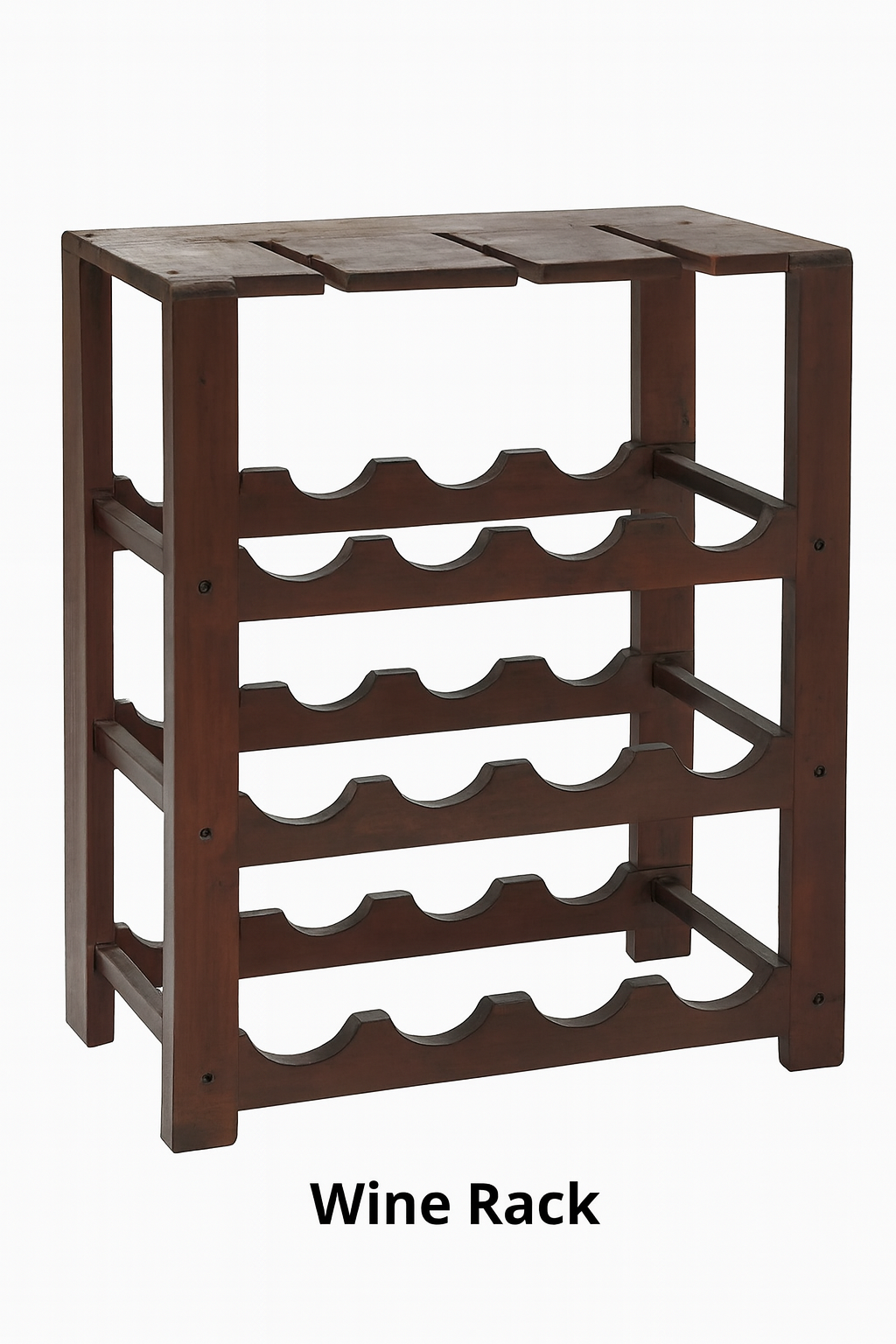 Rustic Four-Tier Wooden Wine Rack with Glass Slots