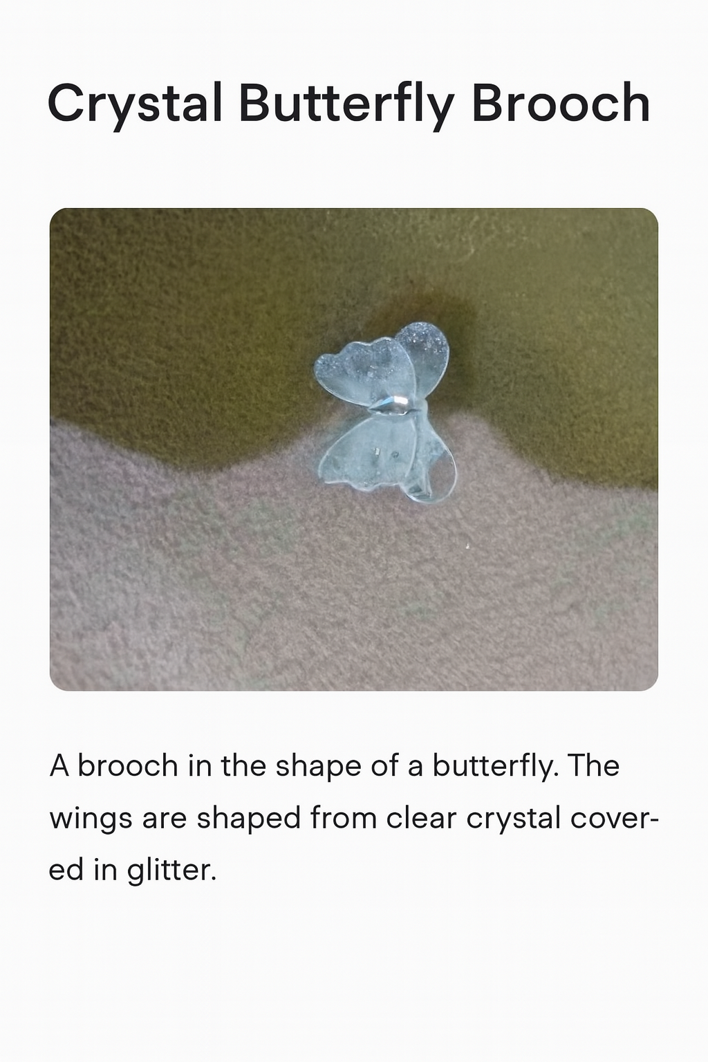 Crystal Butterfly Brooch – Glittered Wings & Silver Body