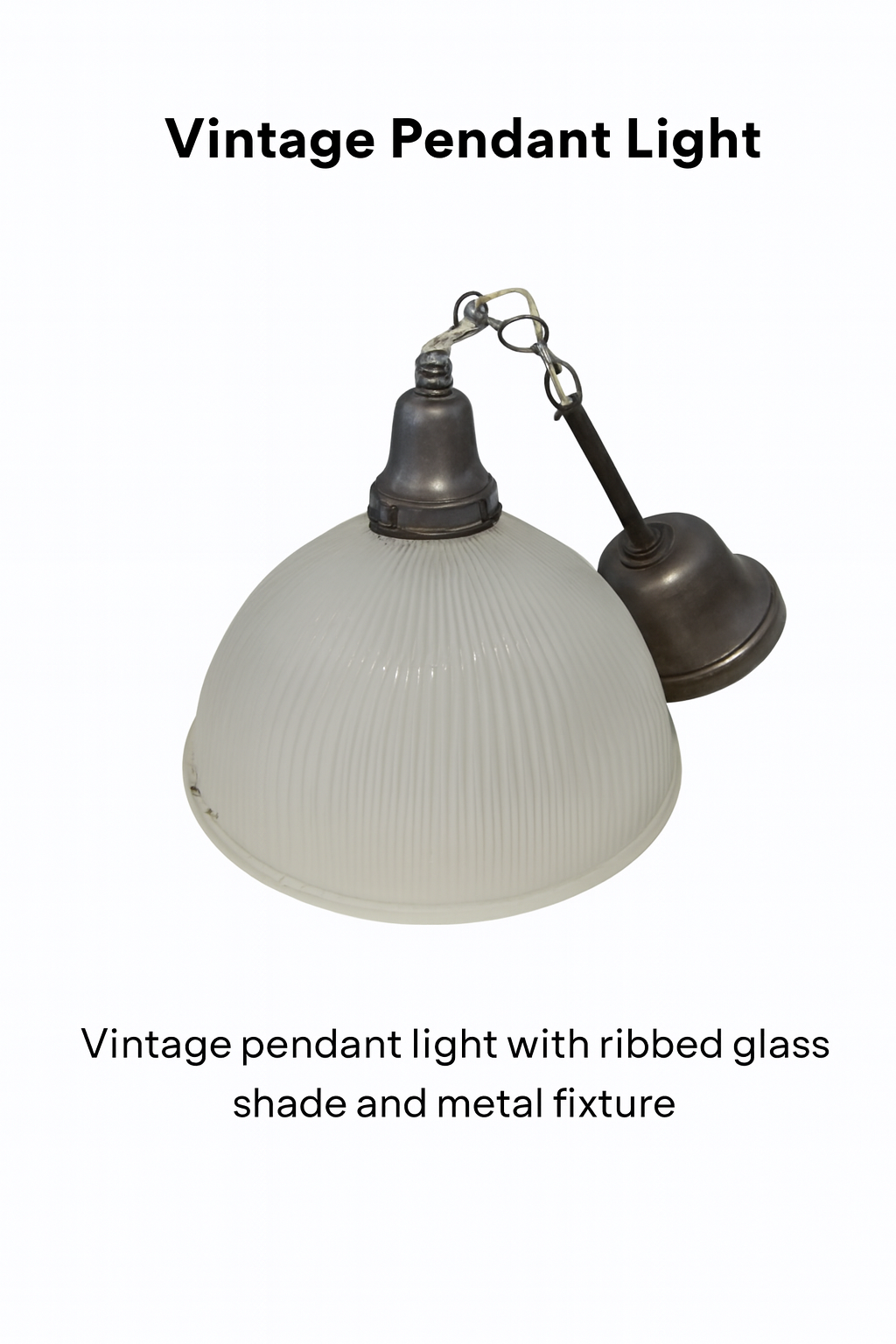 Vintage Ribbed Glass Pendant Light Cover – Frosted Dome with Chain Fixture
