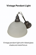 Vintage Ribbed Glass Pendant Light Cover – Frosted Dome with Chain Fixture