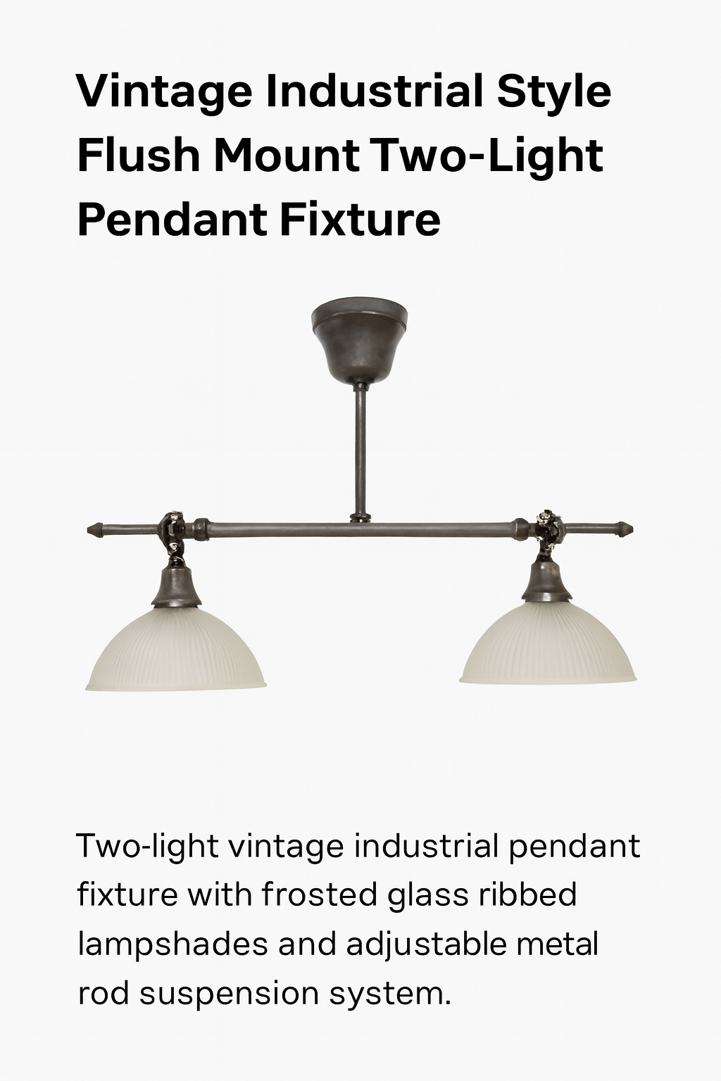 Vintage Ribbed Glass Pendant Light Cover – Frosted Dome with Chain Fixture