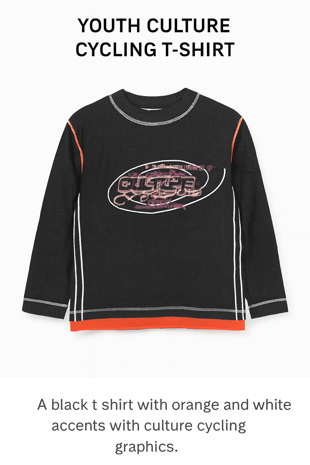 Youth Culture Cycling T-Shirt – Black with Orange Accents