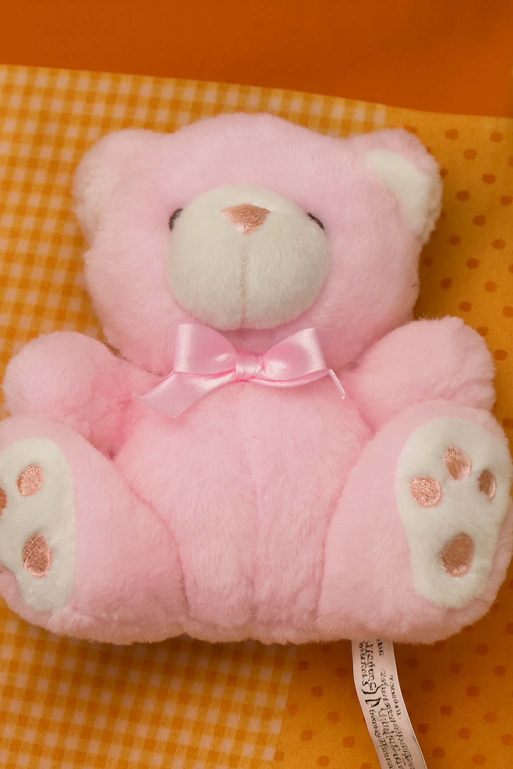 Soft Pink Teddy Bear Plush with Ribbon Bow
