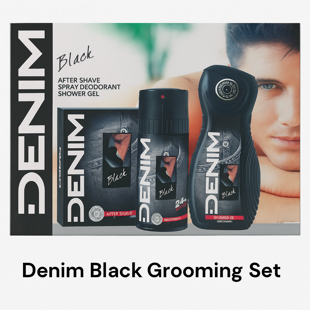 Denim Black Men’s Grooming Gift Set – Aftershave, Deo Spray & Shower Gel