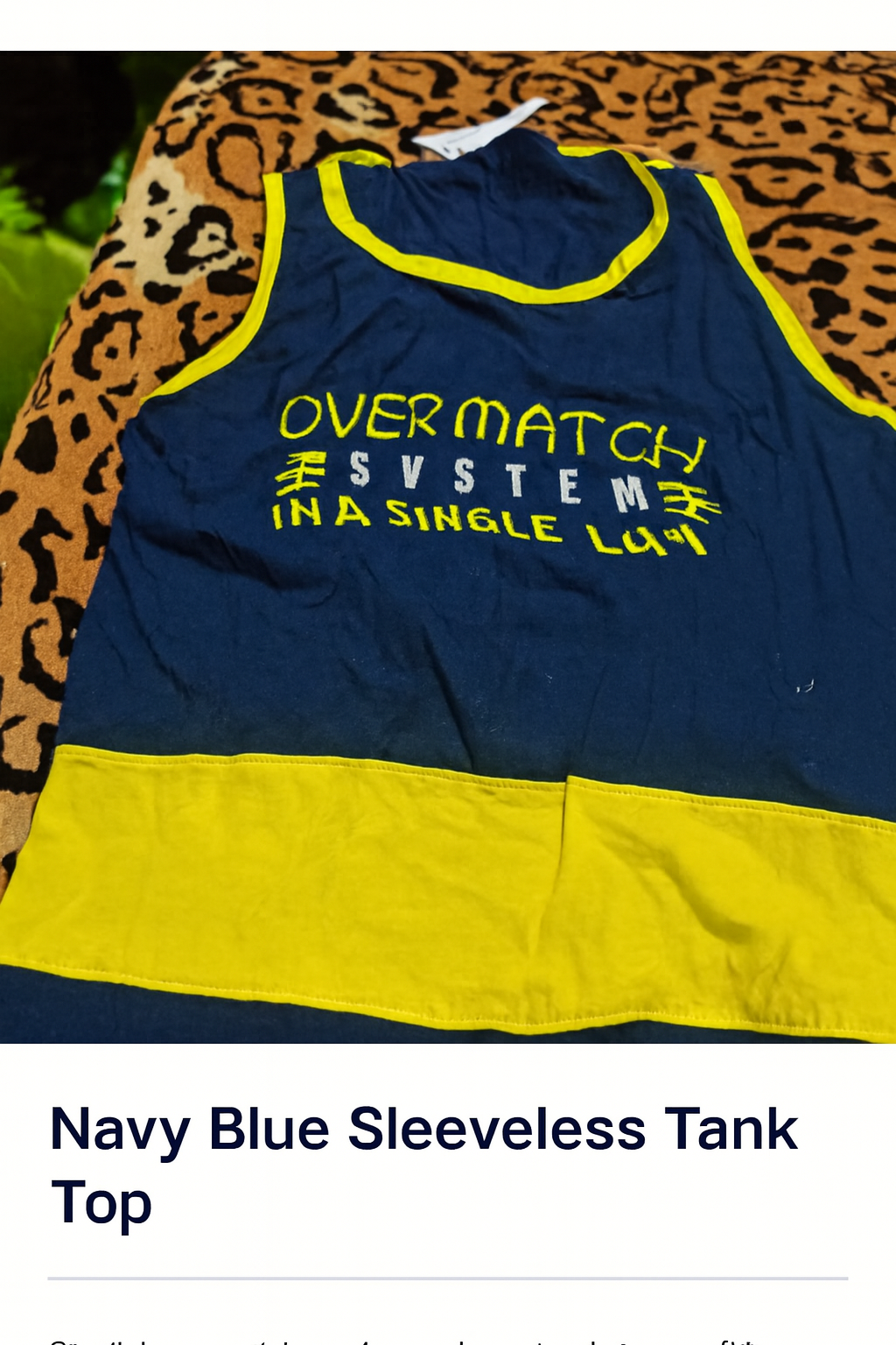 Navy Blue Sleeveless Tank – Bold Yellow Trim