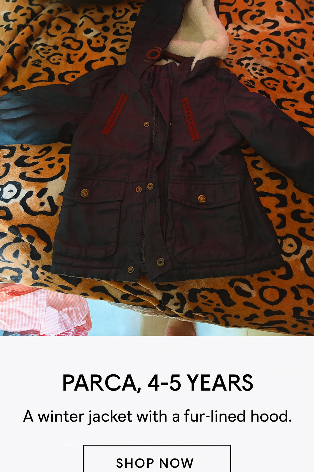 Kids’ Winter Parka with Hood – 4–5 Years