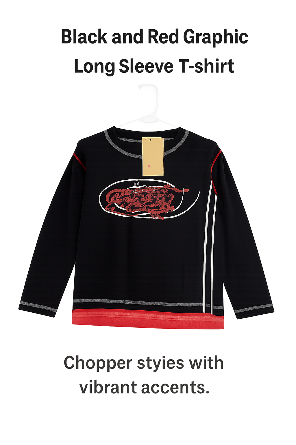 Black & Red Chopper‑Style Long Sleeve Tee