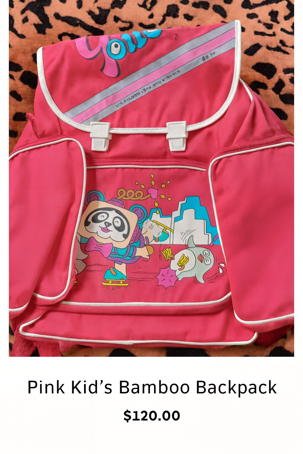 Vintage 90s Pink Cartoon Backpack – Panda & Penguin Edition