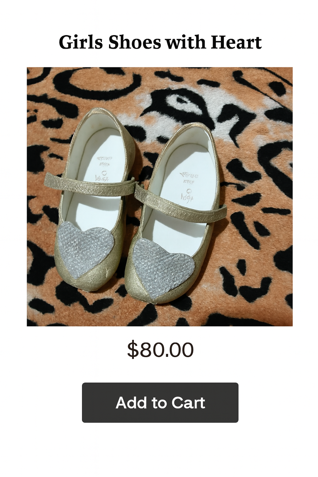 Gold Glitter Heart Shoes for Girls