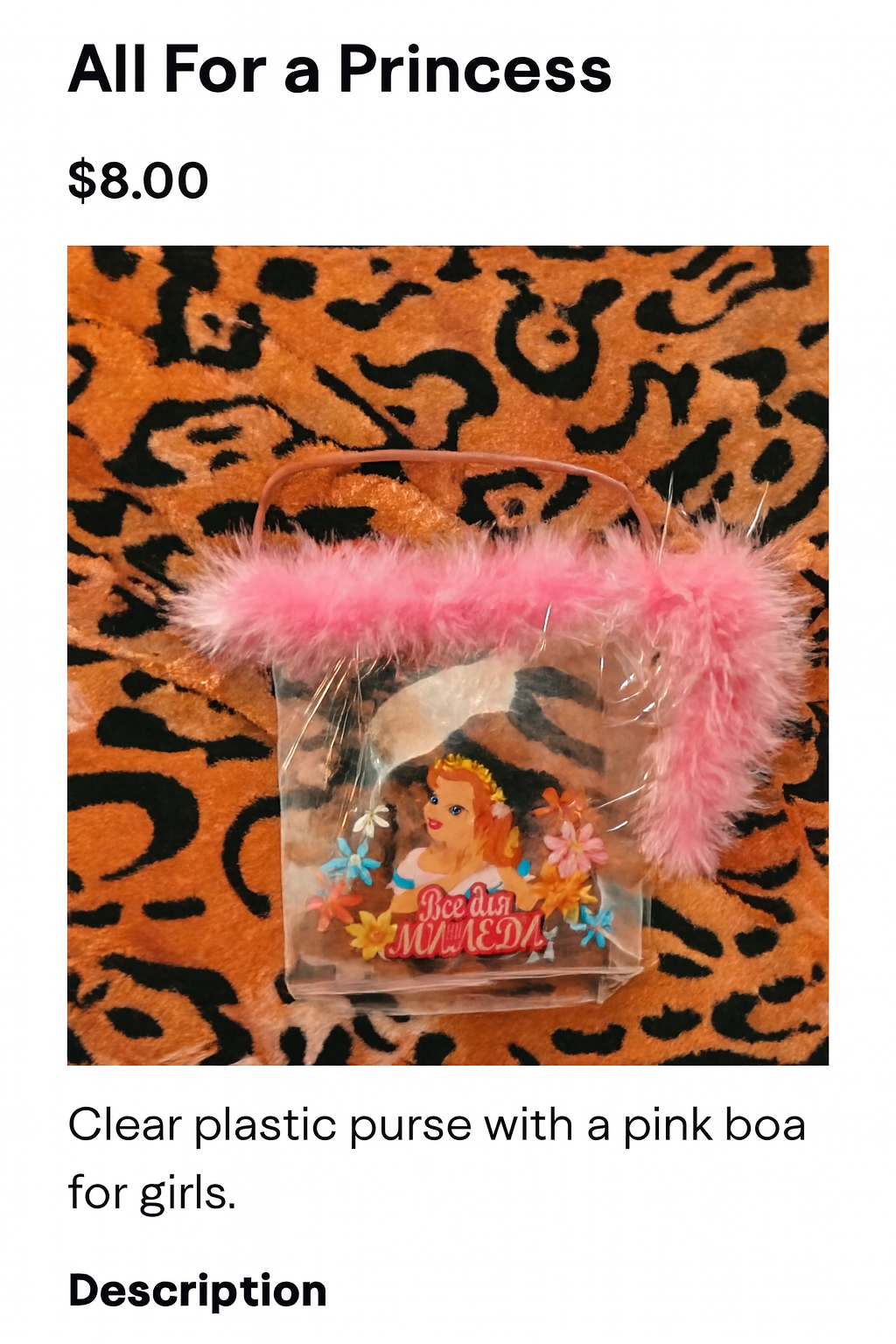Transparent Princess Handbag with Pink Fluffy Handle