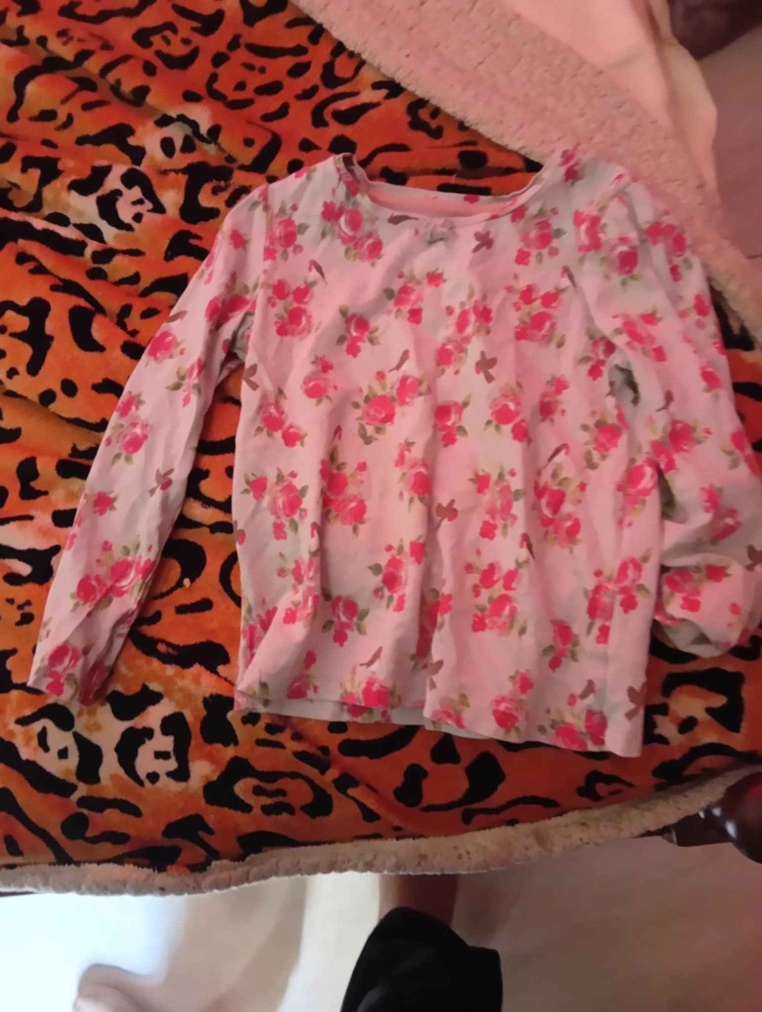 Girls’ Floral Long‑Sleeve Top – Pink Rose Print