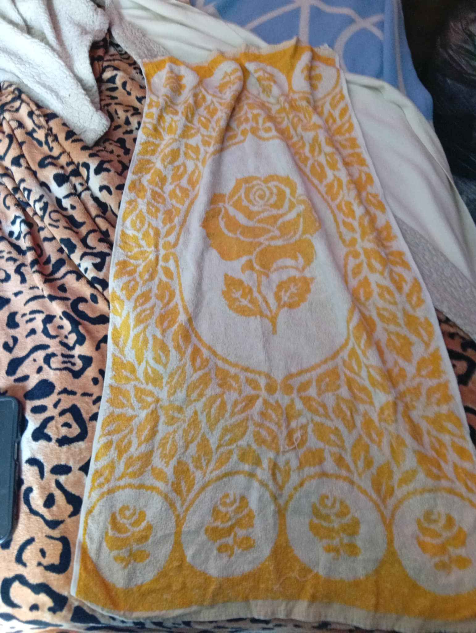 Yellow Floral Towel with Rose Design