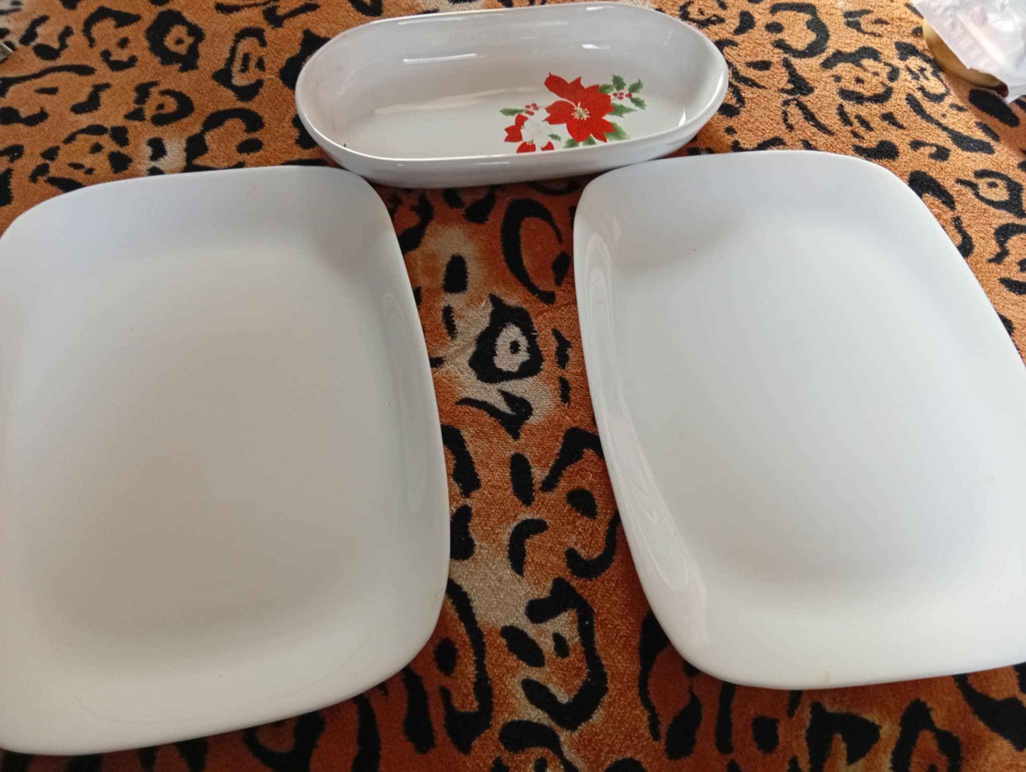 Ceramic Serving Dish Set – White Rectangular & Floral Oval