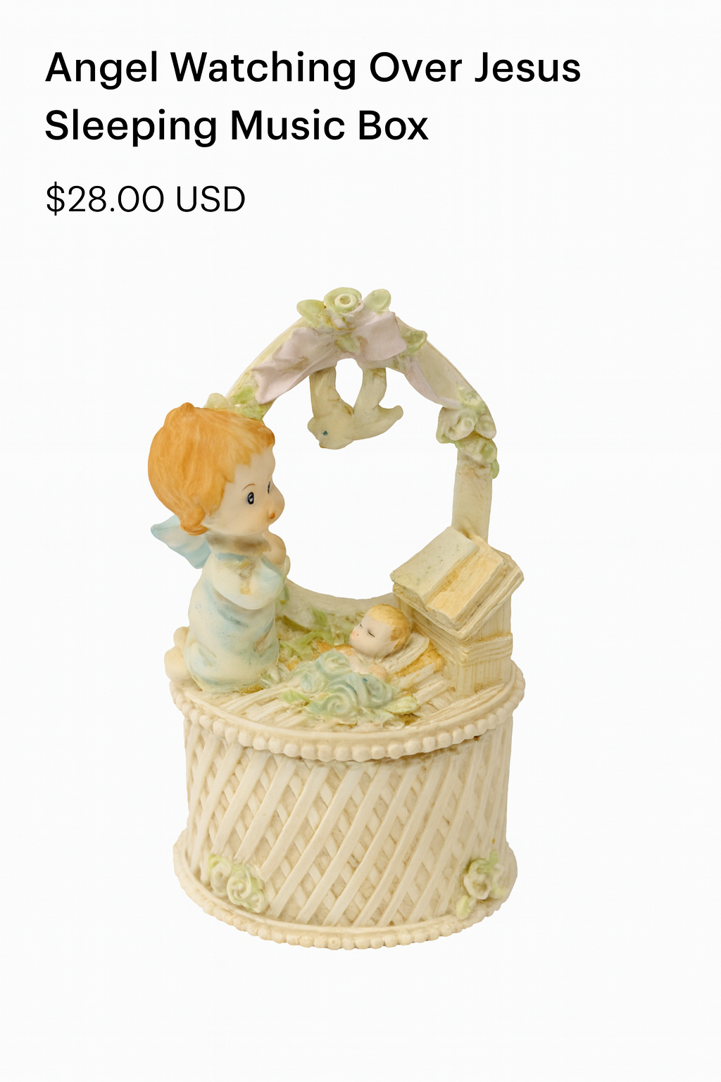 Angel Watching Over Jesus – Floral Music Box Figurine