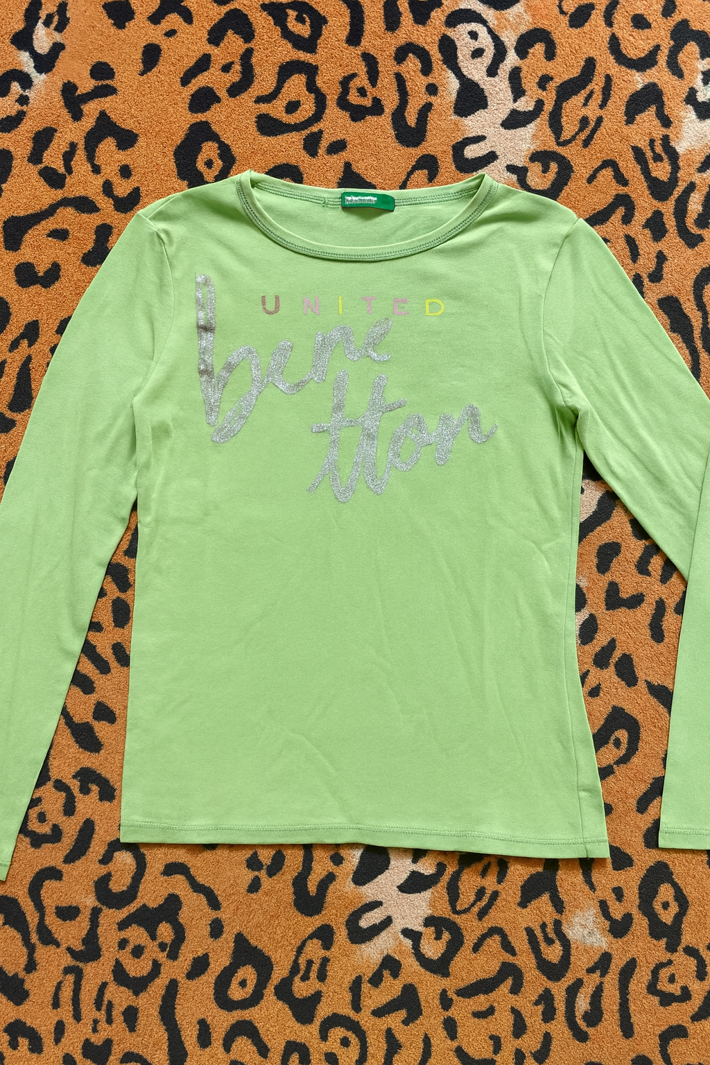 Benetton Glitter Logo Long Sleeve Tee – Mint Green