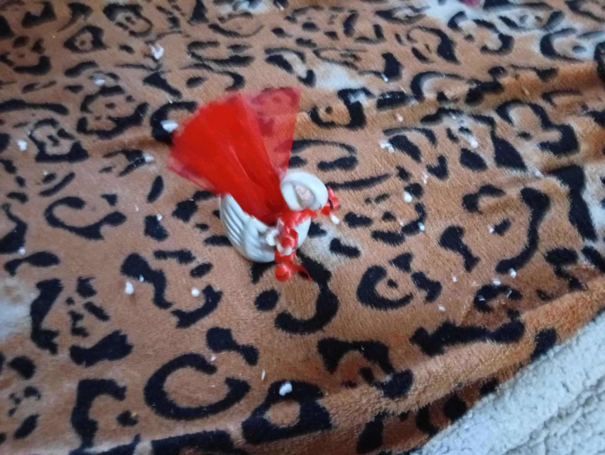 Decorative Ceramic Swan Favor with Red Tulle Accent