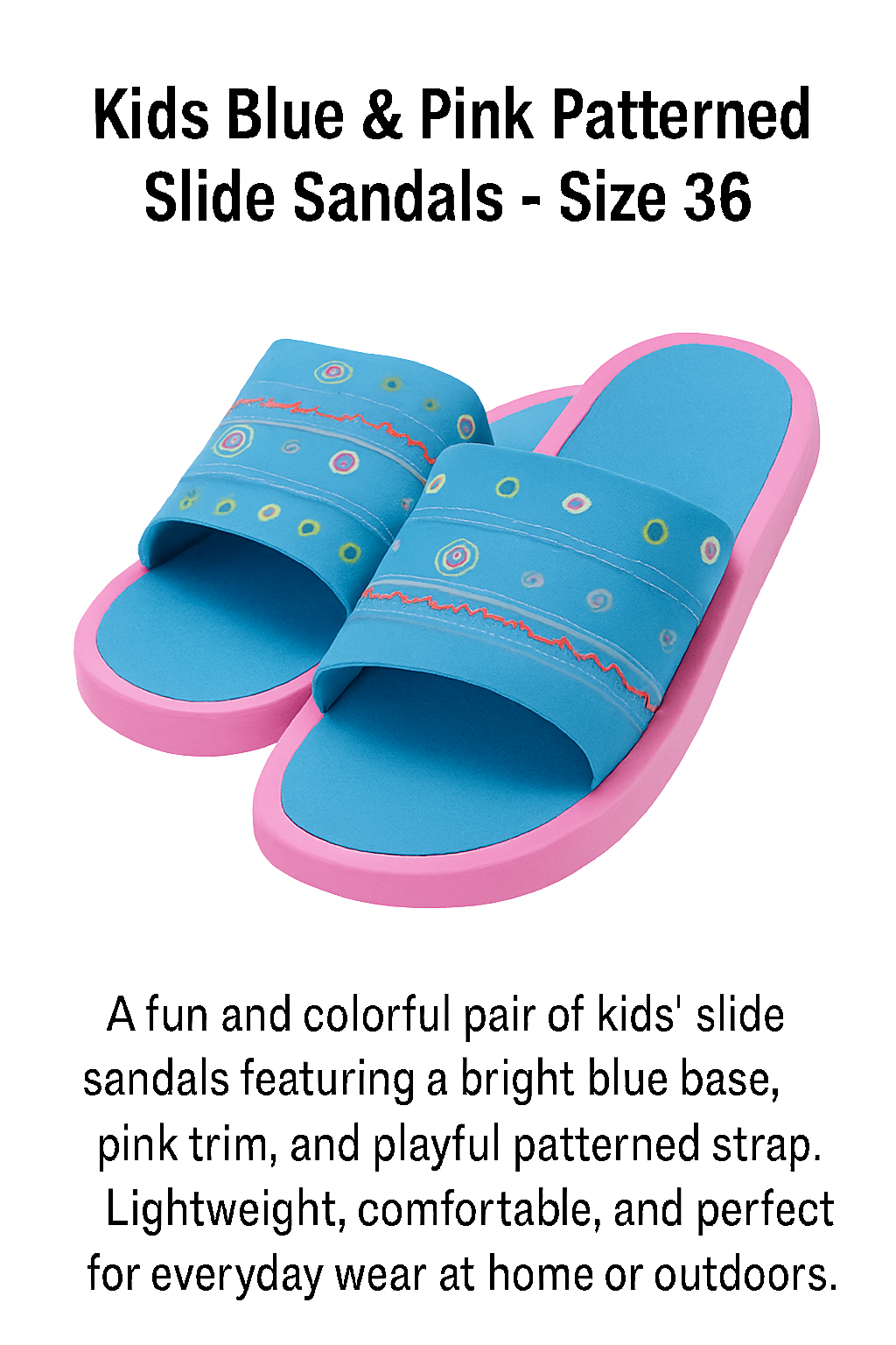 Kids Blue & Pink Patterned Slide Sandals