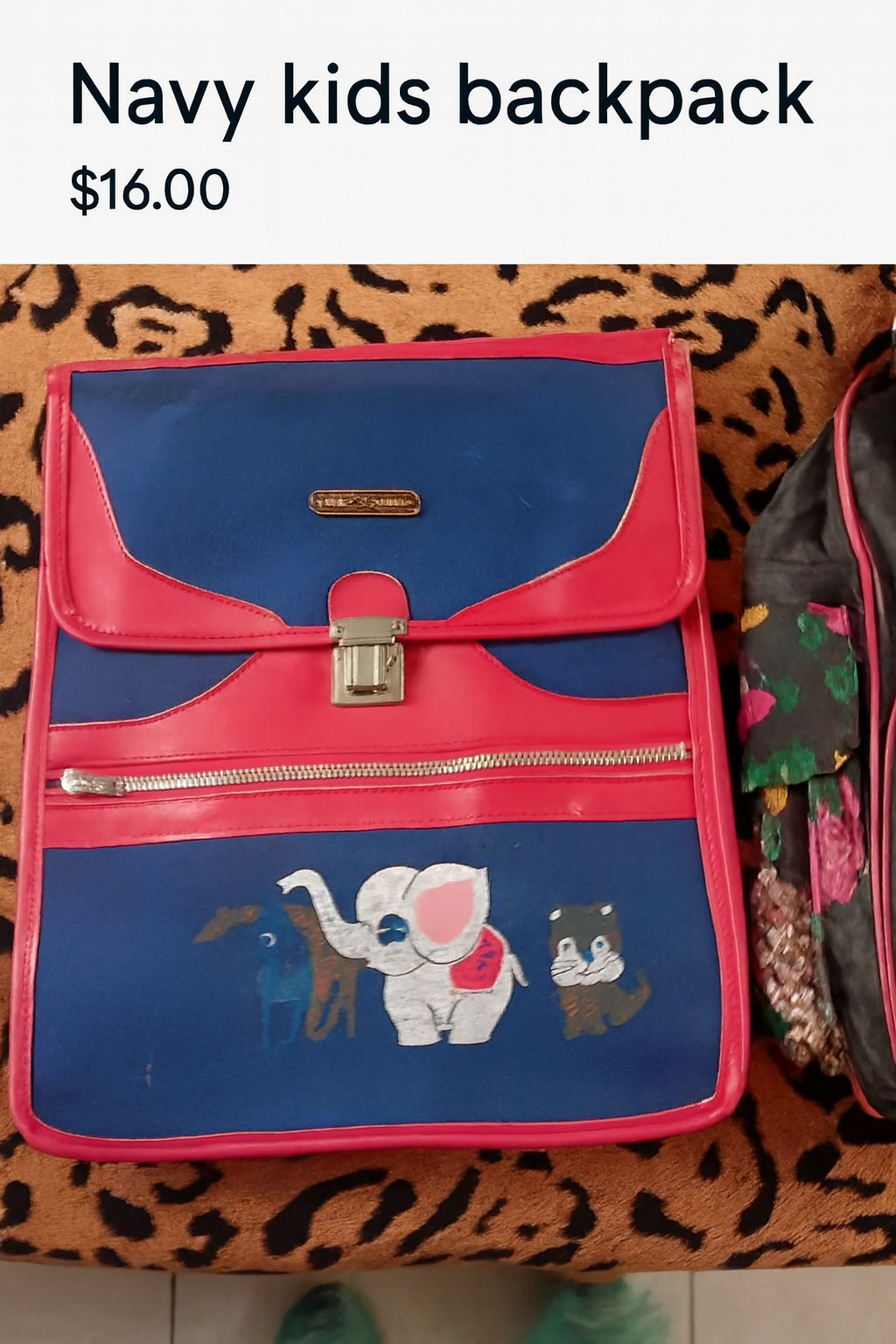 Navy & Pink Kids' Backpack with Cartoon Animals