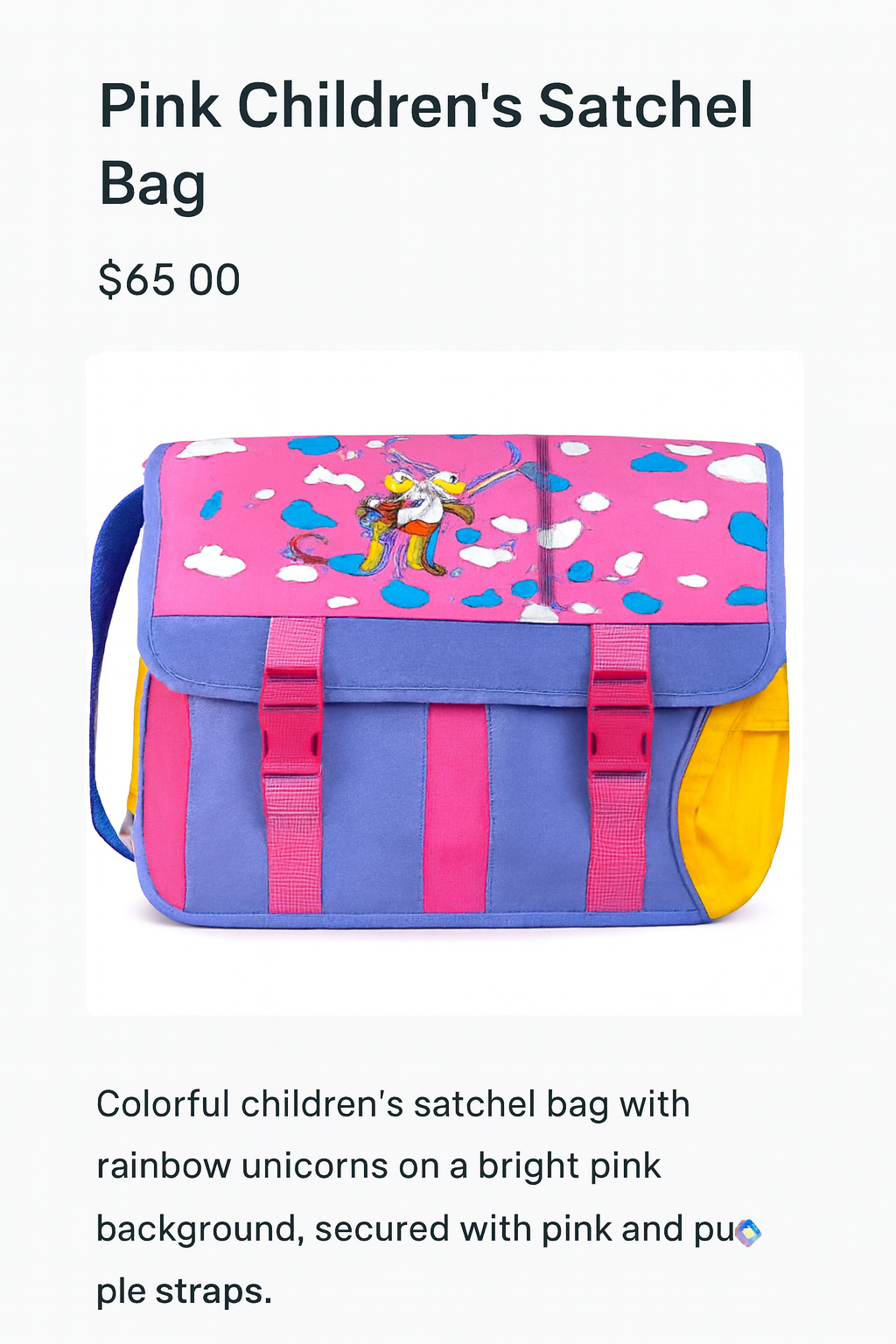 Rainbow Kitty Kids’ School Bag – Pink & Blue