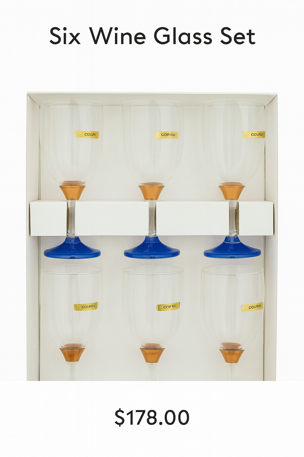 Elegant Gold‑Accent Goblet Set with Blue Base — 6‑Piece Gift Box